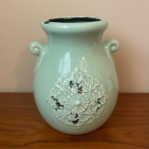 🍀Rare Antique/Vintage Orejon Ceramic Turquoise Table Vase